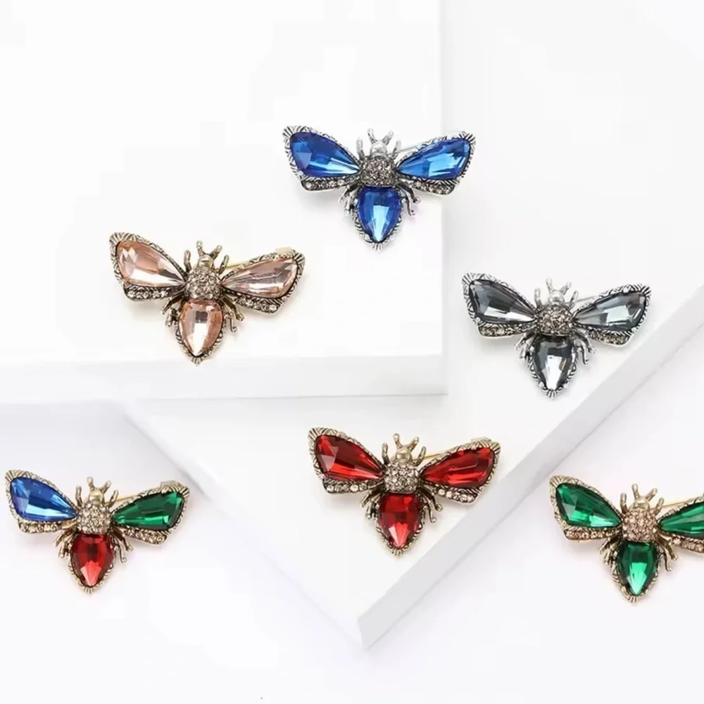 Vintage Colorful Gem Insect Brooch — Gold Tone